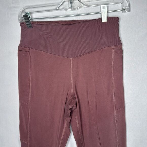 Pink Mauve Fleece Lined Ribbed Cozy Leggings. Size M. - Picture 2 of 8